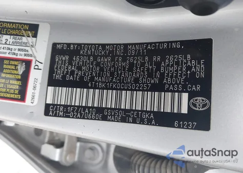 2012 Toyota Camry Xle V6 from USA, damaged, VIN 4T1BK1FK0CU502257